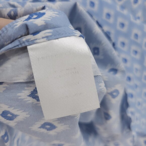 PROPER CLOTH Albiate Printed Camp Shirt Sky Blue Block Print Poplin Est. Size XL - Picture 6 of 7